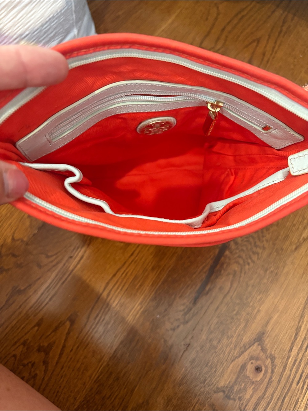 Tory Burch Coral Red Perforated Crossbody with Braided Strap - Picture 2 of 3